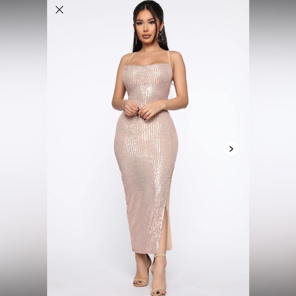 NWT Fashion Nova Stand Out Tonight Sequin Midi Dress in Rose Gold Size S